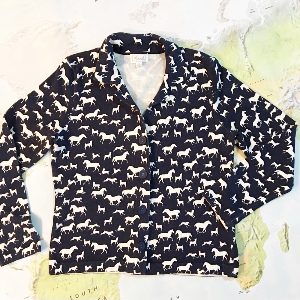 Foxcroft Cardigan with Horse & Dog Print